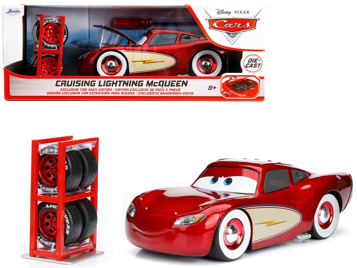 Cruising Lightning McQueen Red Metallic with Extra Wheels Disney & Pixar "Cars" Movie "Hollywood Rides" Series Diecast Model Car by Jada  free shipping USA
