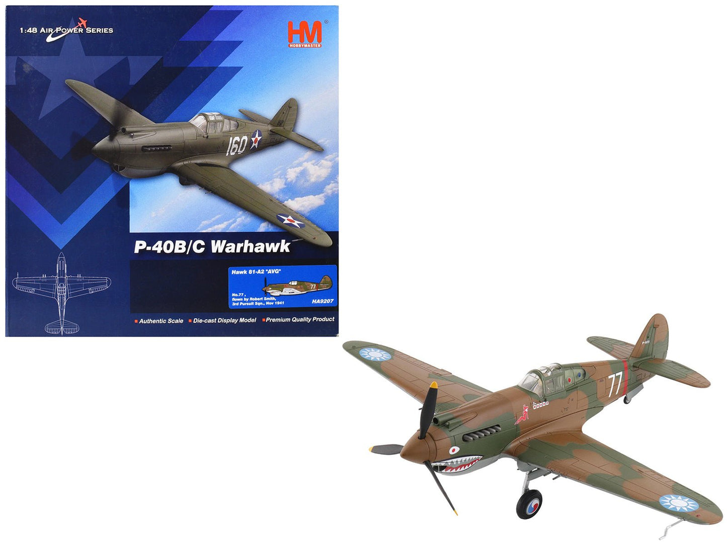 Curtiss P-40B Hawk 81-A2 Fighter-Bomber Aircraft "No.77 Robert Smith 3rd Pursuit Squadron" (1941) American Volunteer Group in China "Air Power Series" 1/48 Diecast Model by Hobby Master  free shipping USA