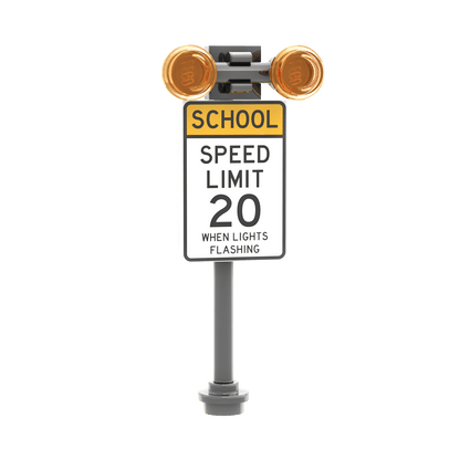 Flashing School Zone Sign - Custom Printed Build Kit - Made Using LEGO® Parts