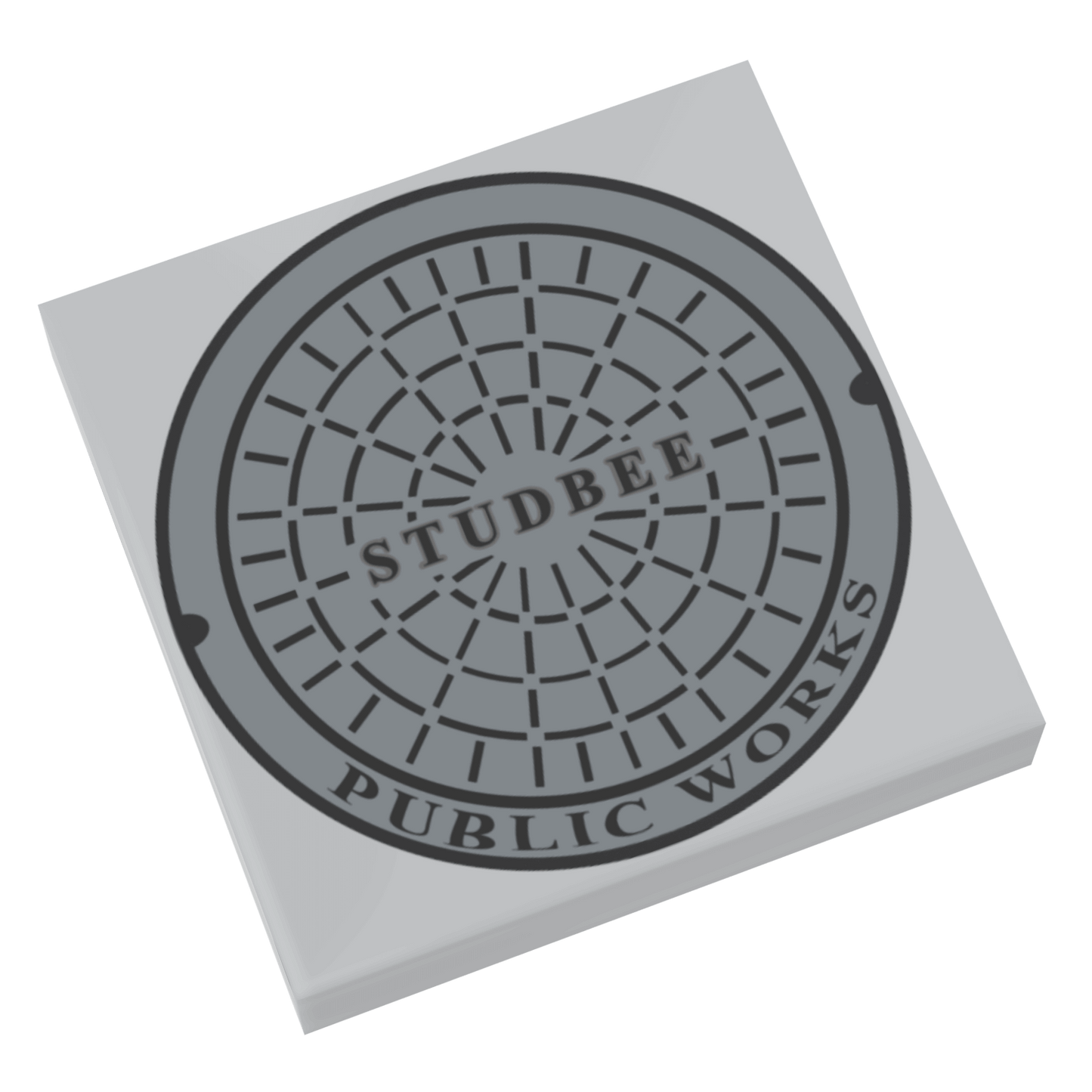 Manhole Cover - Road - SideWalk -  Light Bluish Gray 2x2 Tile - Custom Printed Using a LEGO® Part