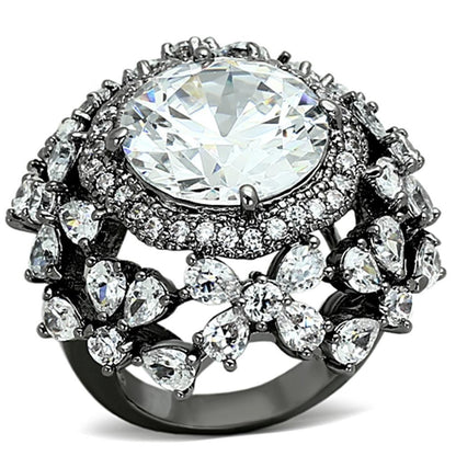 LOA874 - Ruthenium Brass Ring with AAA Grade CZ in Clear