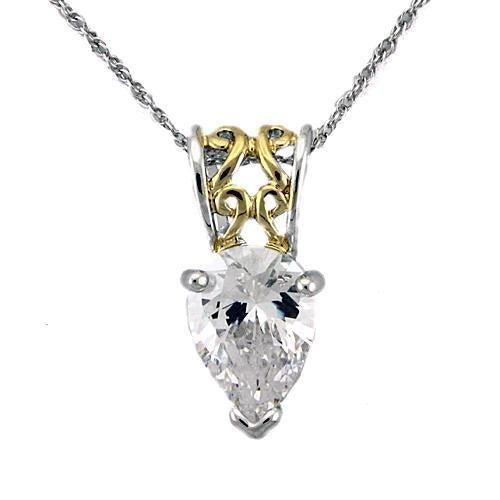 LOAS783 - Reverse Two-Tone 925 Sterling Silver Chain Pendant with AAA Grade CZ in Clear
