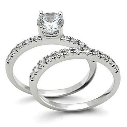 3W105 - Rhodium Brass Ring with AAA Grade CZ in Clear