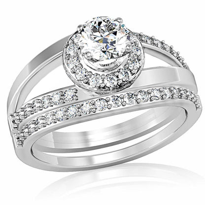 1W164 - Rhodium Brass Ring with AAA Grade CZ in Clear