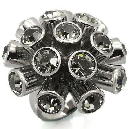 0W306 - Ruthenium Brass Ring with Top Grade Crystal in Jet