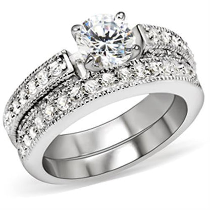 5X016 - Rhodium Brass Ring with AAA Grade CZ in Clear