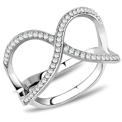 DA058 - High polished (no plating) Stainless Steel Ring with AAA Grade CZ in Clear