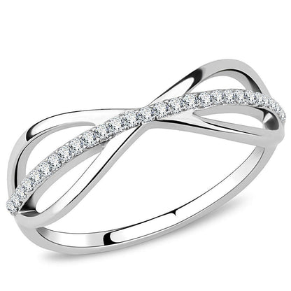 DA046 - High polished (no plating) Stainless Steel Ring with AAA Grade CZ in Clear