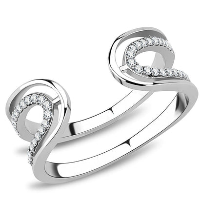DA056 - High polished (no plating) Stainless Steel Ring with AAA Grade CZ in Clear