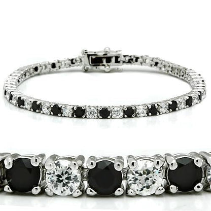 46903 - Rhodium Brass Bracelet with AAA Grade CZ in Black Diamond