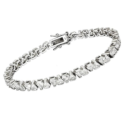 47302 - Rhodium Brass Bracelet with AAA Grade CZ in Clear