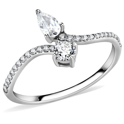 DA138 - High polished (no plating) Stainless Steel Ring with AAA Grade CZ in Clear