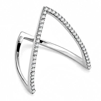 DA132 - High polished (no plating) Stainless Steel Ring with AAA Grade CZ in Clear