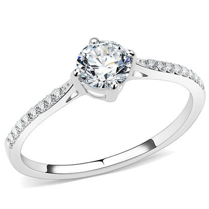 DA018 - High polished (no plating) Stainless Steel Ring with AAA Grade CZ in Clear
