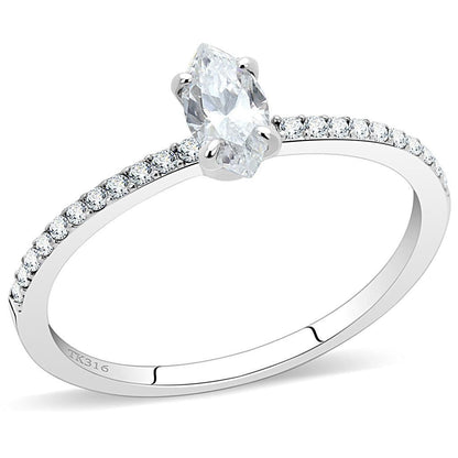 DA031 - High polished (no plating) Stainless Steel Ring with Cubic in Clear