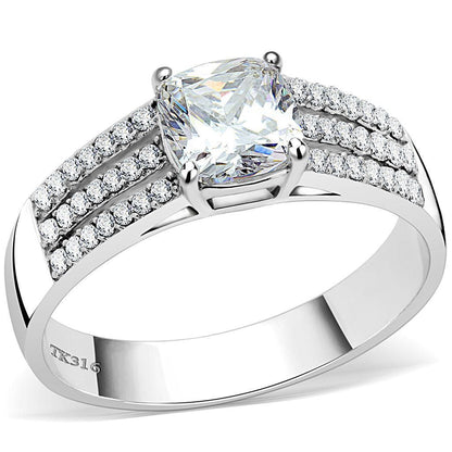 DA020 - High polished (no plating) Stainless Steel Ring with Cubic in Clear