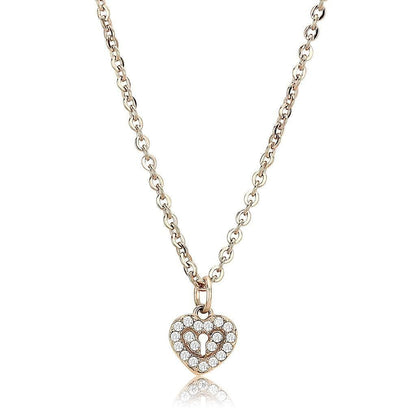 DA086 - IP Rose Gold(Ion Plating) Stainless Steel Chain Pendant with AAA Grade CZ in Clear