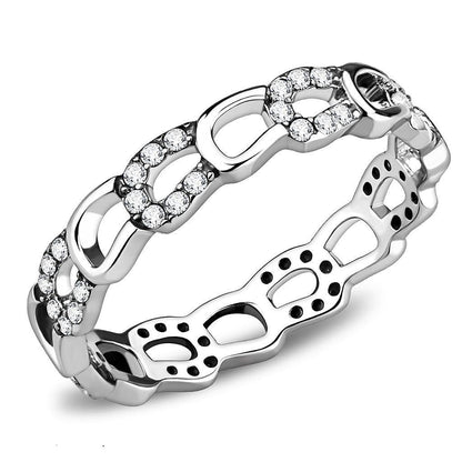 DA111 - High polished (no plating) Stainless Steel Ring with AAA Grade CZ in Clear