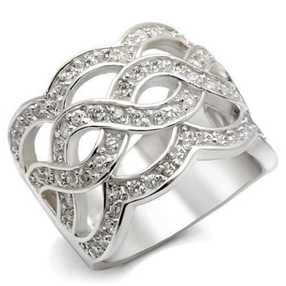 410117 - High-Polished 925 Sterling Silver Ring with AAA Grade CZ in White