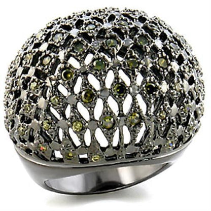 9W157 - Ruthenium Brass Ring with AAA Grade CZ in Olivine color