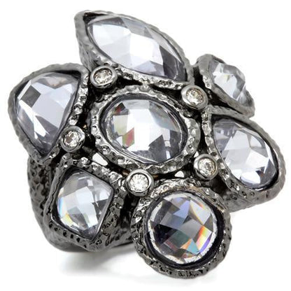 0W120 - Ruthenium Brass Ring with AAA Grade CZ in Light Amethyst