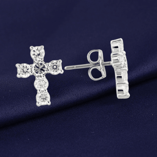 0W155 - Rhodium 925 Sterling Silver Earrings with AAA Grade CZ in Clear