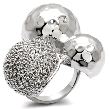 0W121 - Rhodium Brass Ring with AAA Grade CZ in Clear