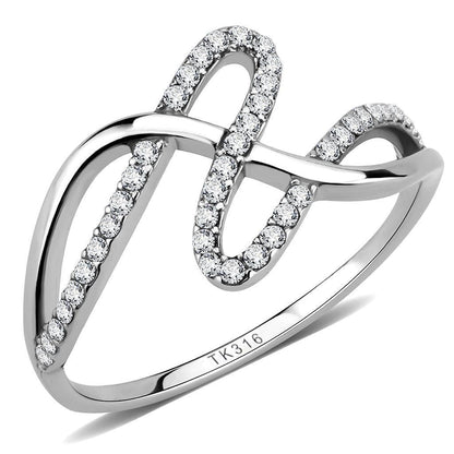 DA265 - High polished (no plating) Stainless Steel Ring with AAA Grade CZ in Clear