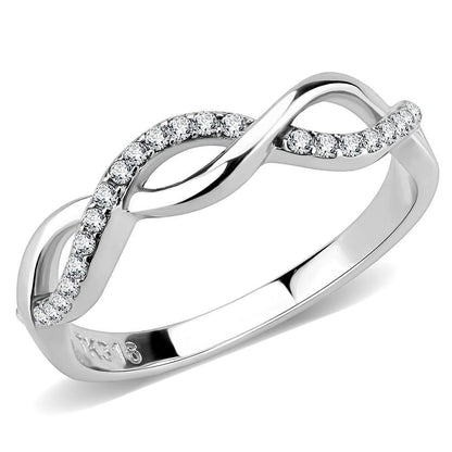 DA243 - High polished (no plating) Stainless Steel Ring with AAA Grade CZ in Clear