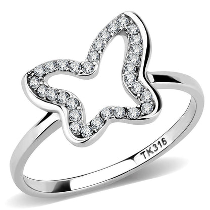 DA241 - High polished (no plating) Stainless Steel Ring with AAA Grade CZ in Clear