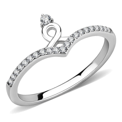 DA237 - High polished (no plating) Stainless Steel Ring with AAA Grade CZ in Clear