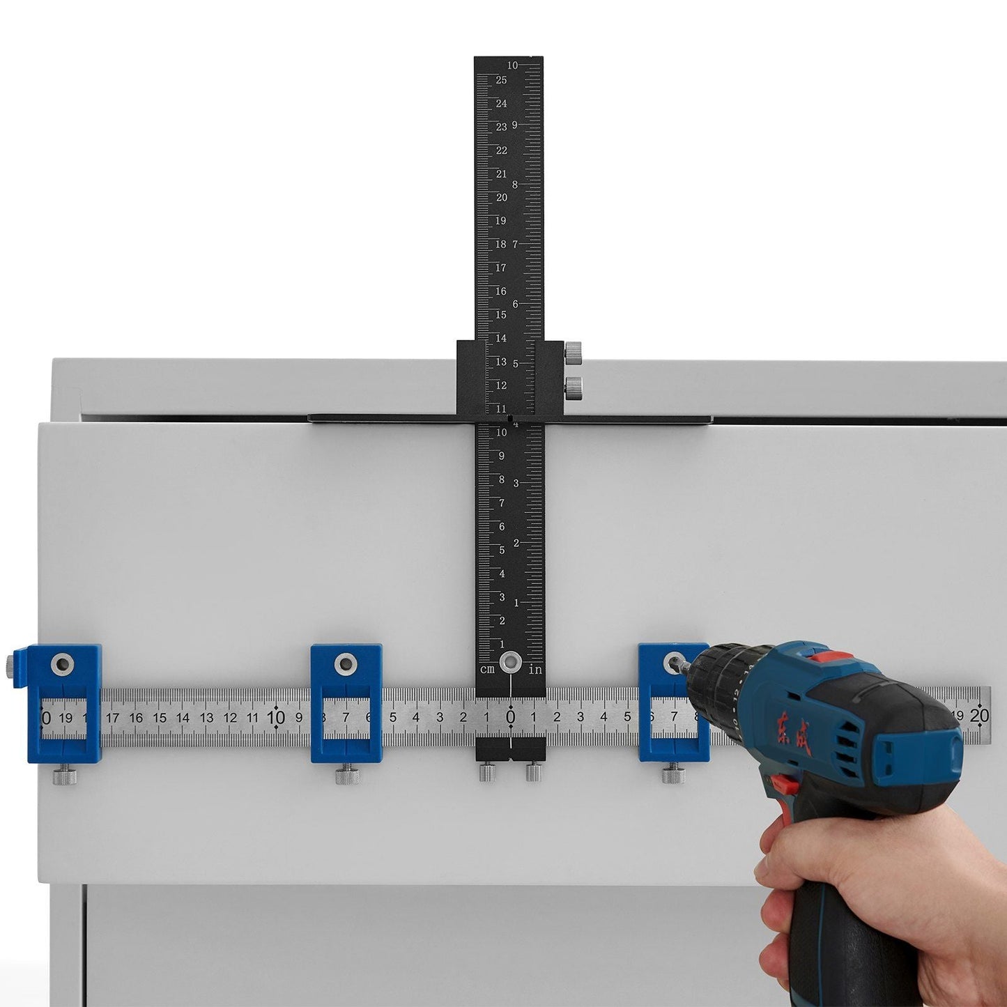 Cabinet Hardware Jig, Aluminum Alloy and Stainless Steel Cabinet Handle Jig with Center Punch, Adjustable Cabinet Hardware Template for Installation of Door Drawer Front Knobs Handles and Pulls