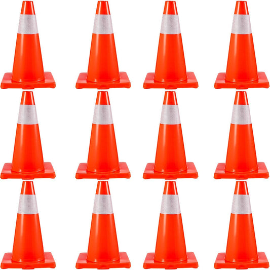 12Pack 18" Traffic Cones, Safety Road Parking Cones PVC Base, Orange Traffic Cone with Reflective Collars, Hazard Construction Cones for Home Traffic Parking