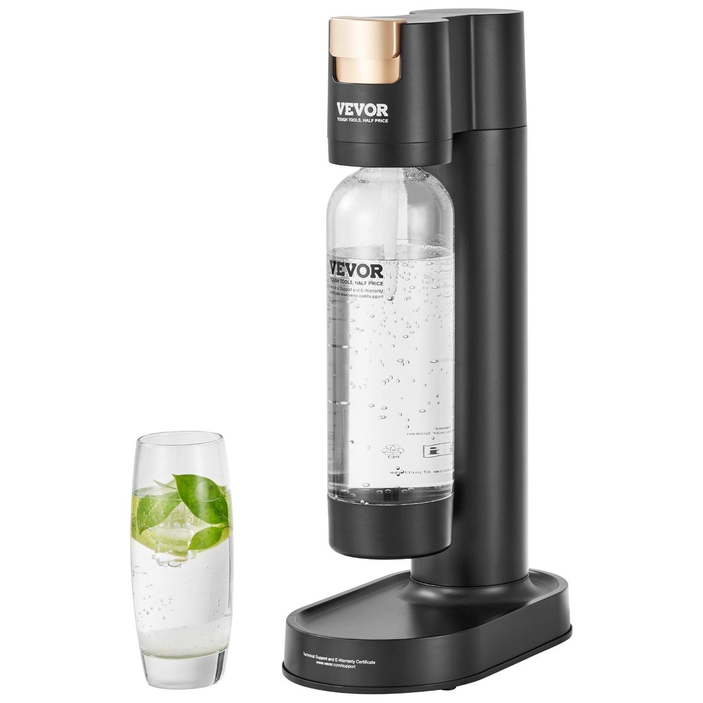 Sparkling Water Maker, Soda Maker Machine for Home Carbonating, Seltzer Water Starter Kit with BPA free 1L PET Bottle, Compatible with Mainstream Screw-in 60L CO2 Cylinder(NOT Included), Black