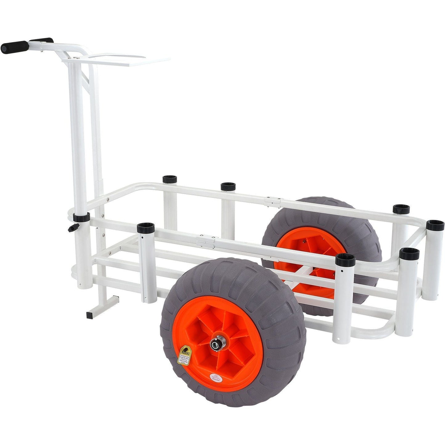 Beach Fishing Cart, 350 lbs Load Capacity, Fish and Marine Cart with Two 16" Big Wheels PU Balloon Tires for Sand, Heavy-Duty Aluminum Pier Wagon Trolley with 8 Rod Holders for Fishing, Picnic