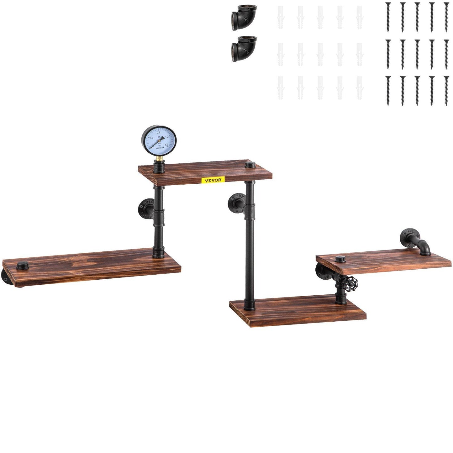 Industrial Pipe Shelving, Pipe Shelves with 4-Tier Wood Planks, Rustic Floating Shelves Wall Mounted, Wall Shelf DIY Bookshelf for Bar Kitchen Bathroom Farmhouse Living Room, 51x25x9 inch