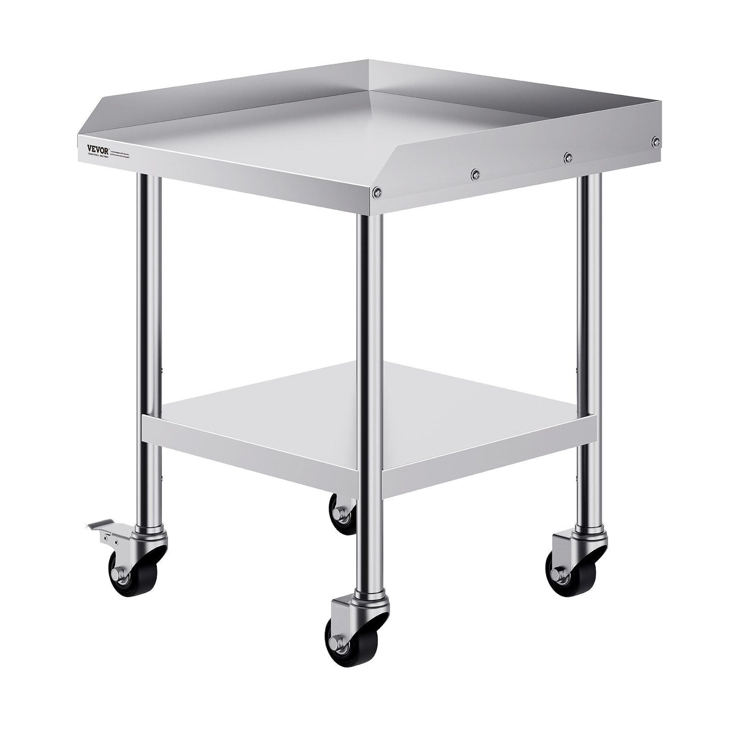 Stainless Steel Work Table, 24 x 24 x 30 Inch Commercial Food Prep Worktable with 4 Wheels, Casters, 3-Sided Backsplash Heavy Duty Prep Worktable, Metal Work Table for Restaurant Home Hotel