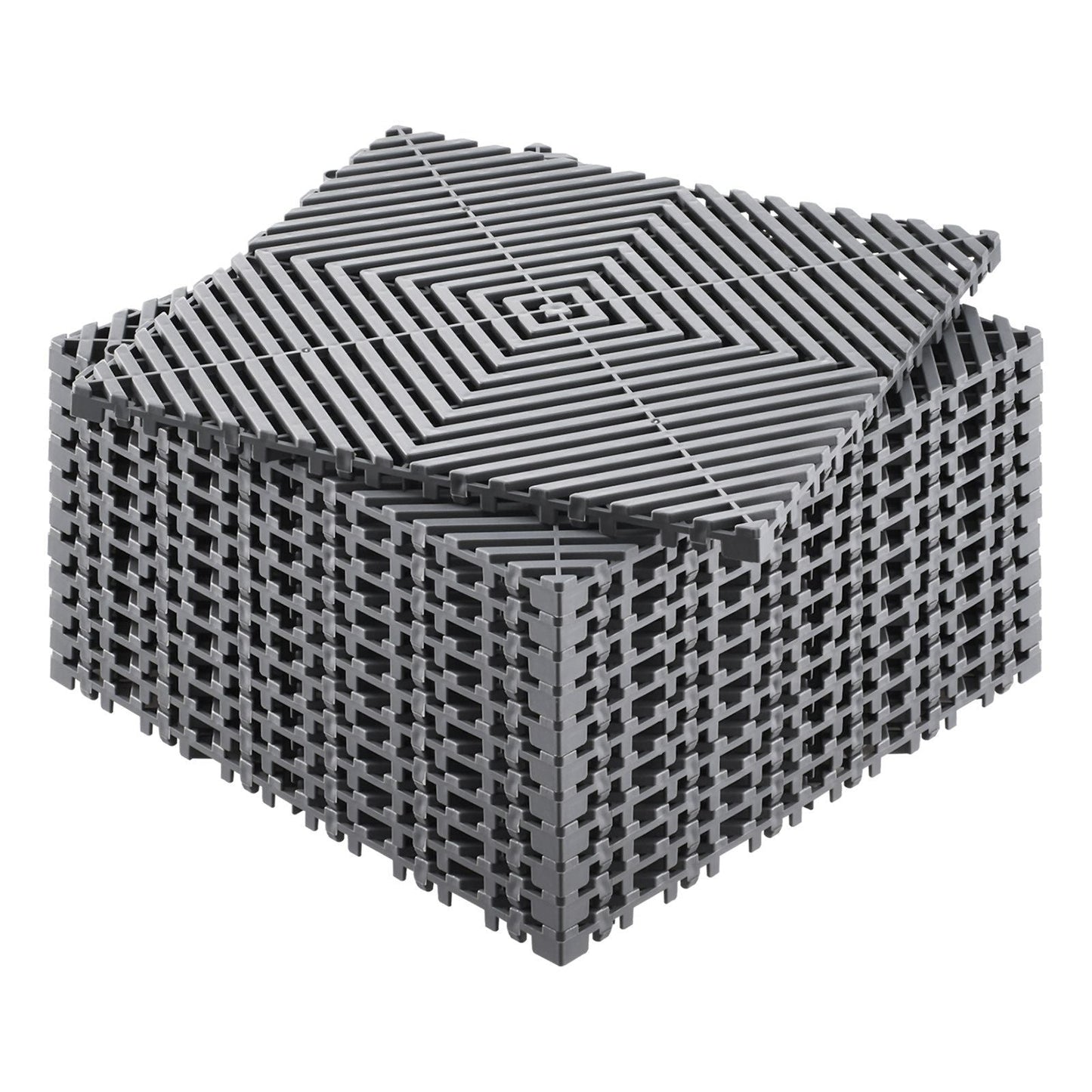 Interlocking Drainage Mat, 12'x12' Modular Cushion Durable PP Material, 12 Pcs Splicing Drainage Mats, Non-Slip Drainage Floor Tile and Shower Mat, for Garage, Garden, Kitchen&Outdoor, Grey