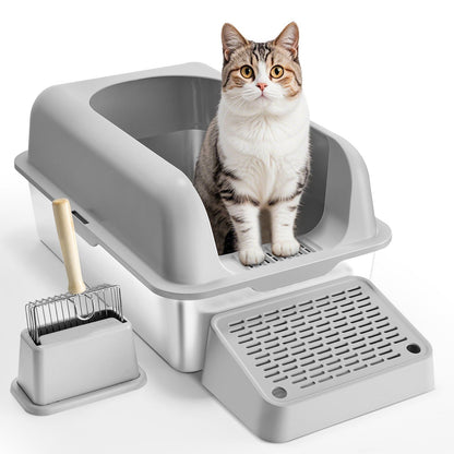 6 in Deep Cat Litter Box Odor-Free Litter Box with Filtering Foot Board