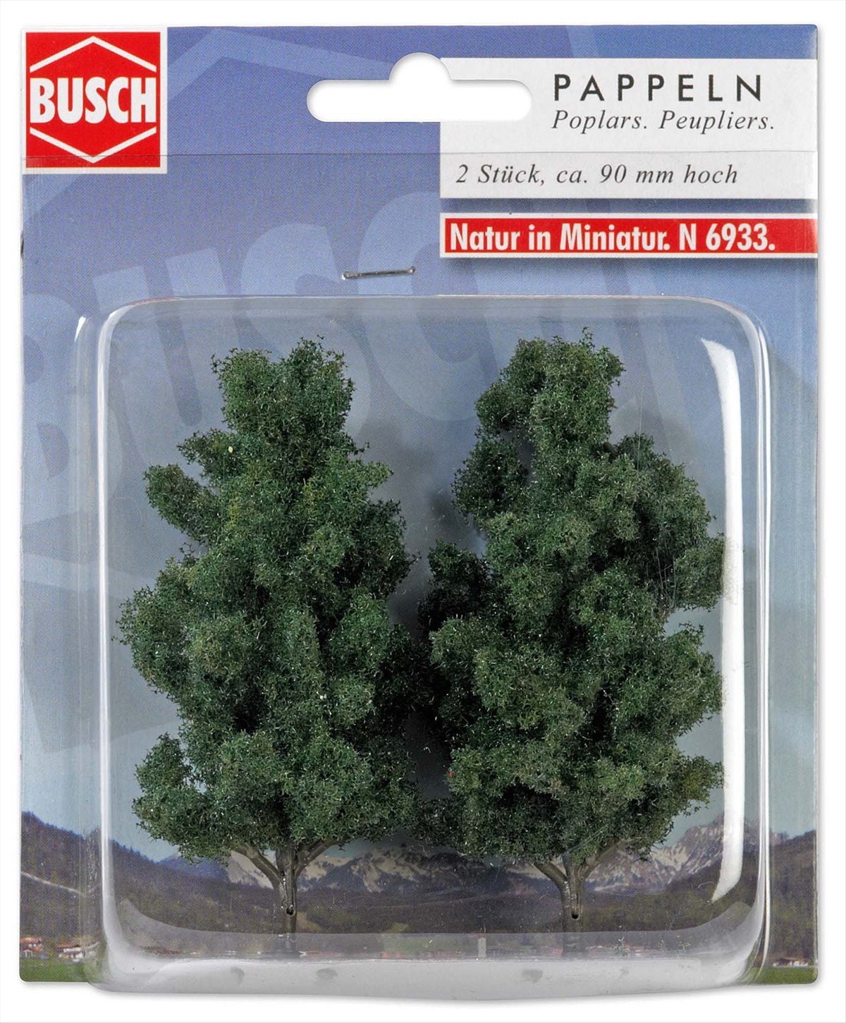 Busch 6933 HO/N/TT Scale Poplar Trees, 90mm, pkg(2)