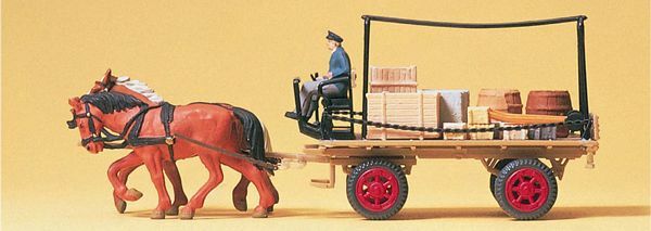 Preiser 30434 HO Scale Horse-Drawn Wagon Flatbed Wagon w/Driver