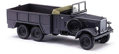 Busch 80031 HO Scale Unit Diesel Low-Side 3-Axle Truck w/Open Bed - Assembled -- Black, Beige