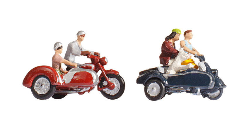 Noch 15905 HO Scale Motorcyclists w/Sidecars Set #2, 4 Figures