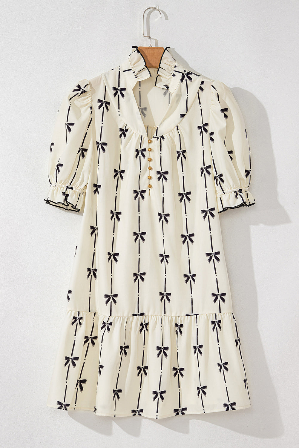 Logan Bowknot Bubble Sleeve V Neck Dress by Poppy Lee Lane