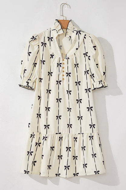 Logan Bowknot Bubble Sleeve V Neck Dress by Poppy Lee Lane