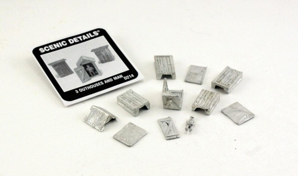 Woodland Scenics D214 HO Outhouses (3) & Man Set Structure Kit