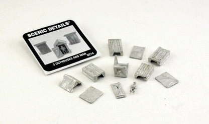 Woodland Scenics D214 HO Outhouses (3) & Man Set Structure Kit