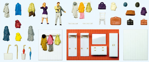 Preiser 10658 HO Scale Ready to Go Out 2 Figures, & Cloak Room Details