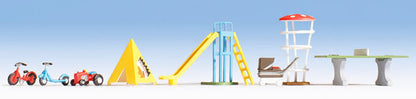Noch 14814 HO Scale Playground -- Ping-Pong Table, Monkey Bars, Slide, Tent