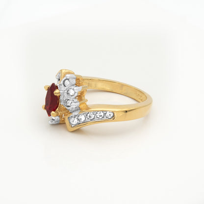 Vintage 1980s Ring Zirconia with Clear Austrian Crystals 18k Yellow Gold Electroplated by PVD Vintage Jewelry